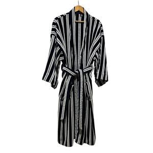 Vintage 90s Nautica Blue White Striped Cotton Turkish Terry Robe One Size